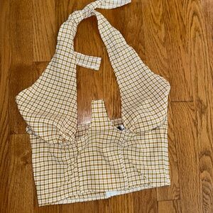 Plaid Halter Neck Top - Tan